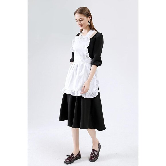 Women's Ruffle Outline Retro Apron Kitchen Cake Baking Cooking Cleaning Maid Cos - Picture 7 of 7